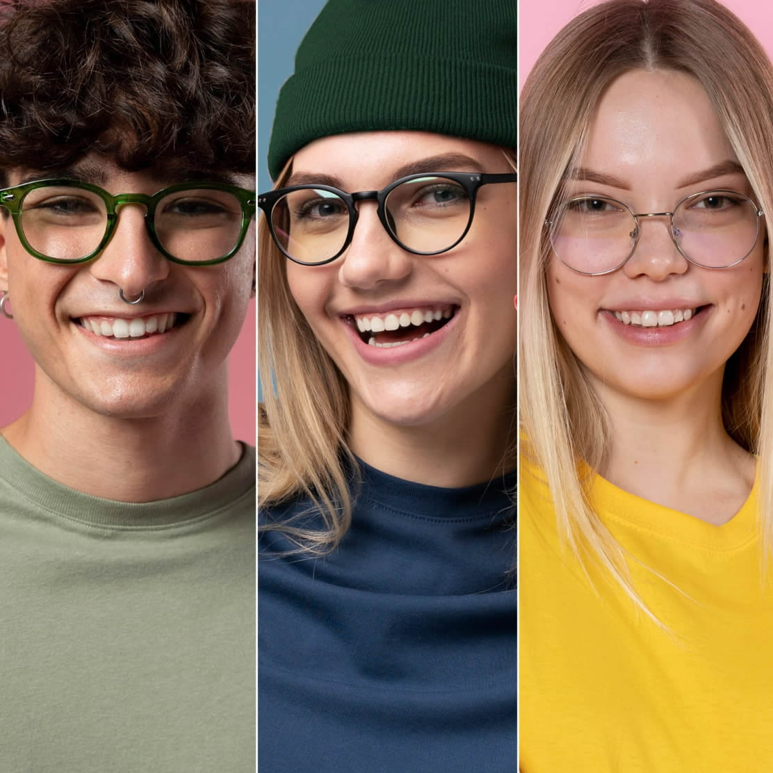 Quatro pessoas diferentes usando óculos.